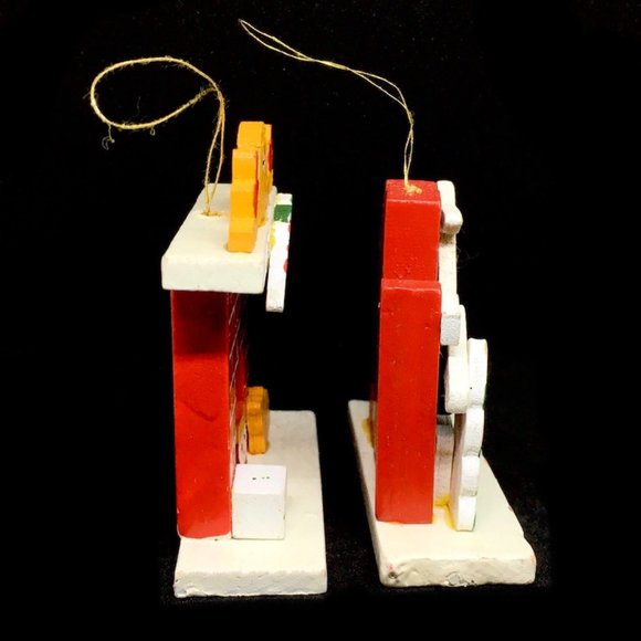 Vintage 1960s Lot of 5 Folk Art Handmade Wooden Christmas Tree Ornaments Santa - Picture 3 of 9